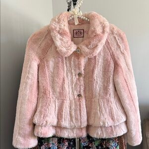 Juicy Couture Light Pink Faux Fur Peplum Coat